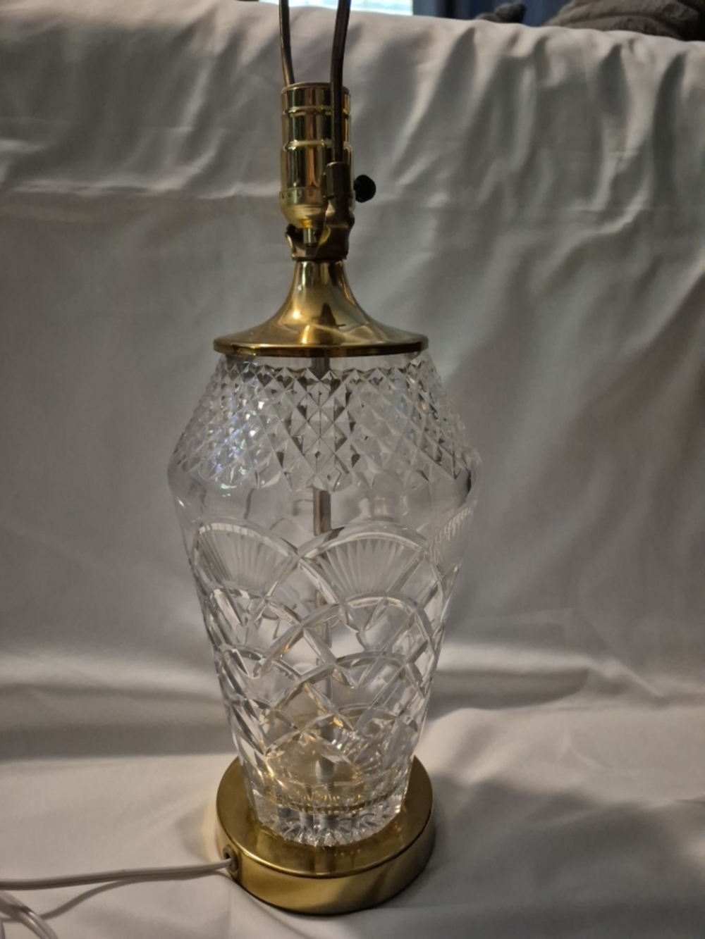 Cut Crystal Table Lamp with Brass Accents